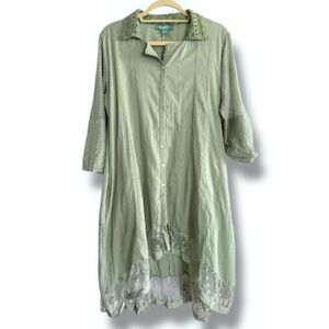 April Cornell Crinkle Cotton Button Front Lade Collar Hem Dress NWT Size Large